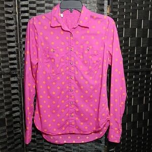 Fuchsia and Orange Polka Dot Button-Down Shirt Womens Sz S
